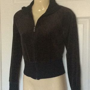 Vintage Y2K velour crop jacket Sz S black zipper jacket velvet cropped EUC
